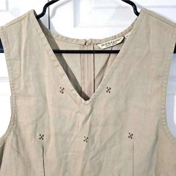 Jenna Lane New York Brown Embroidered V-Neck Sheath Dress Large Linen Blend - Picture 6 of 8